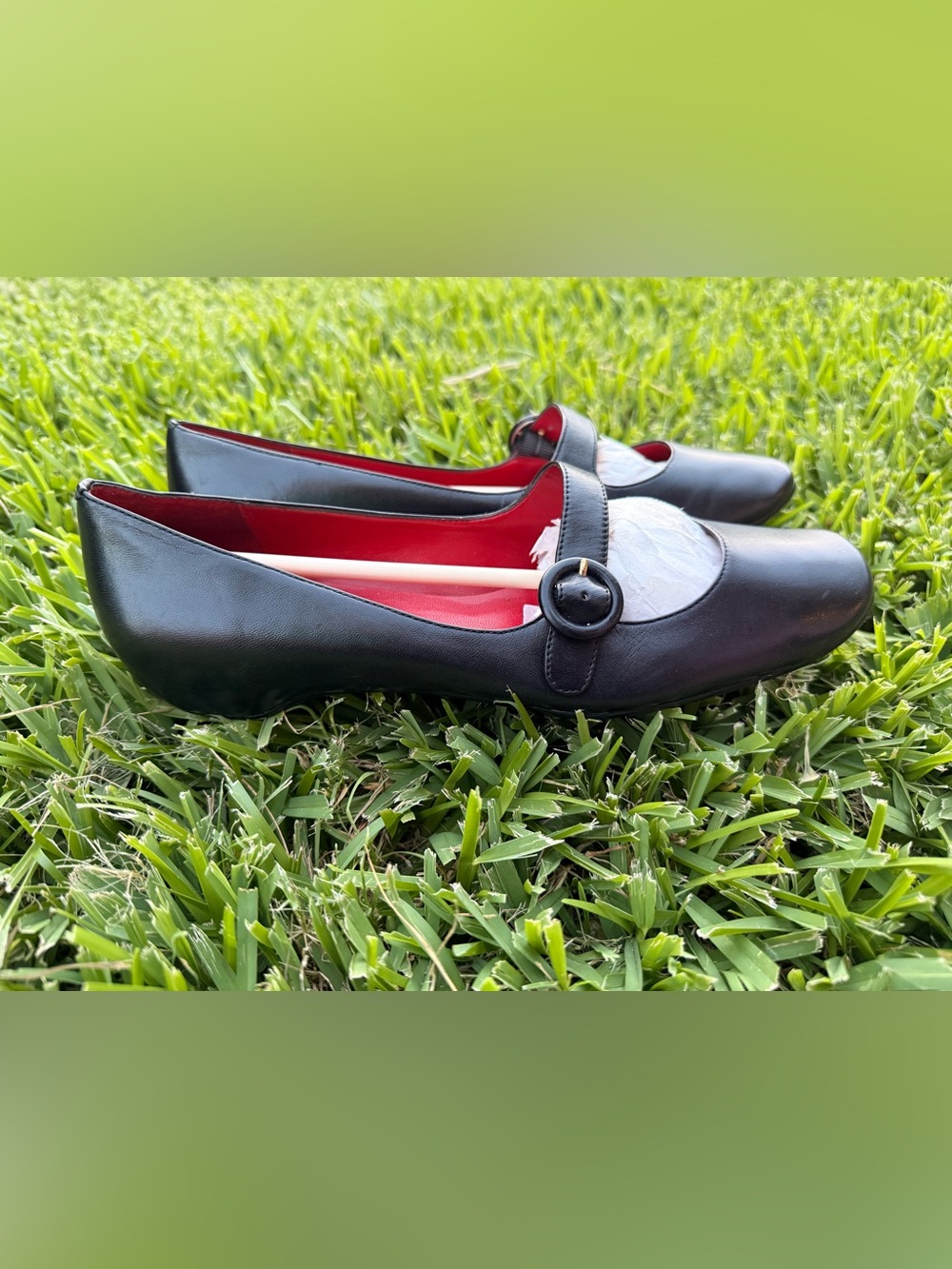 Franco Sarto Black Mary Jane Flats with Red Lining size 8.5